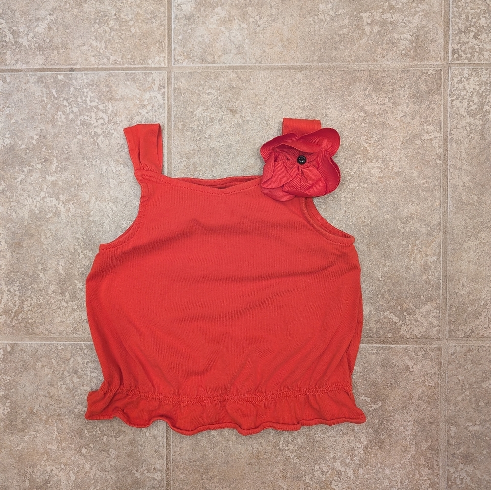 Janie & Jack Red Tank With Flower Detail 100% Cotton